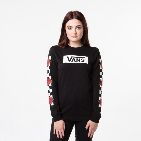 Vans Rose Checkered Long Sleeve Tee Black, Size S - Picture 1 of 16